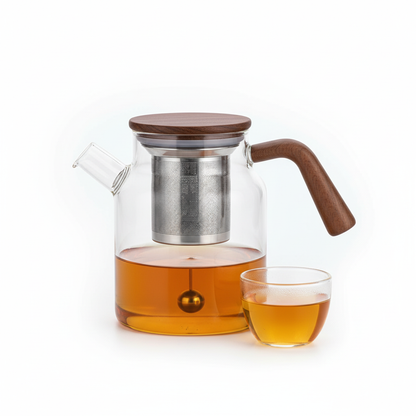 Water Separation Inner Container Teapot One Click Magnetic Switch Tea Separation Filtration Glass Tea Pot Wood Handle Tea